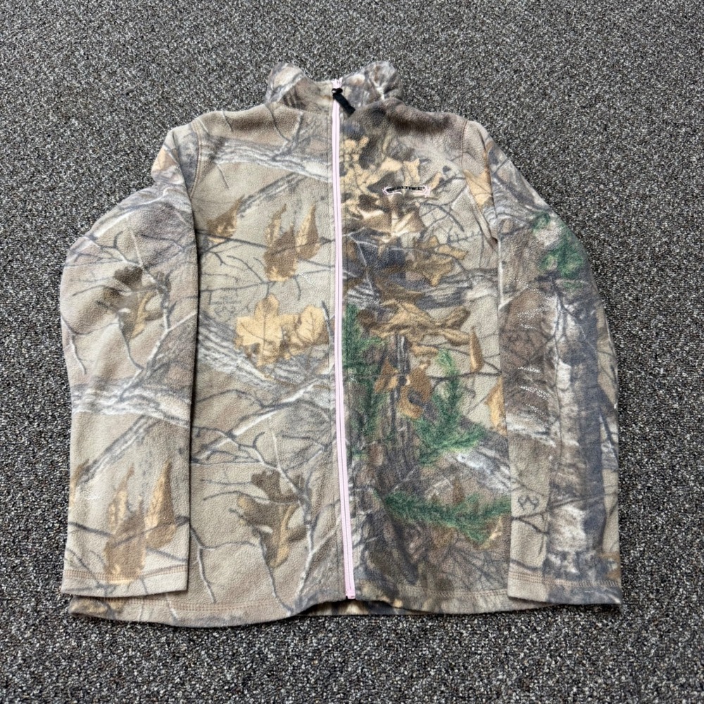 Realtree Fleece Jacket Women M 8-10 Camo Pink Full Zip Lightweight Outdoor‎ Hunt